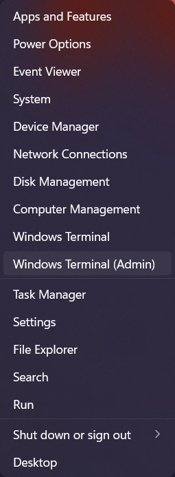 右键单击 Windows 开始菜单