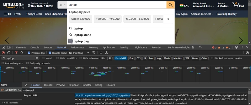 亚马逊搜索建议的 API 端点