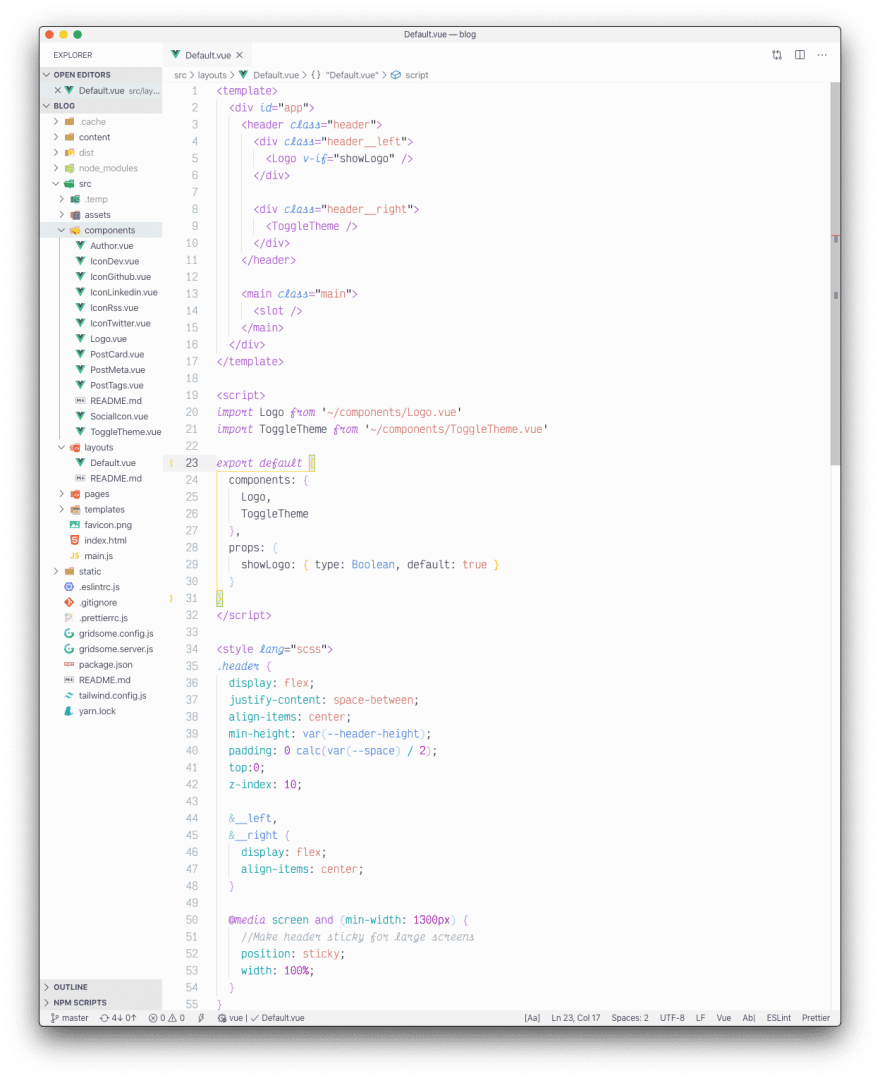 激活了 Light Owl 主题的 Vue.js 文件