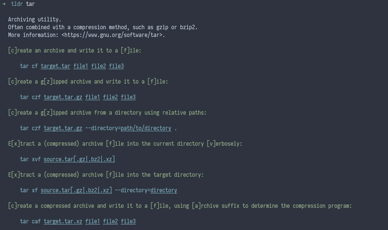 tldr tar 输出