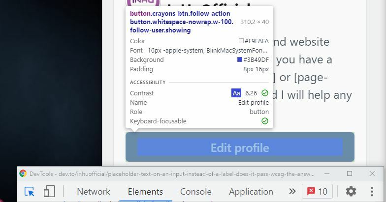 悬停时显示 devtools 检查器工具提示，显示关键的可访问性信息