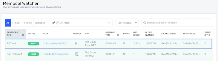 Alchemy Mempool NFT 数据仪表盘