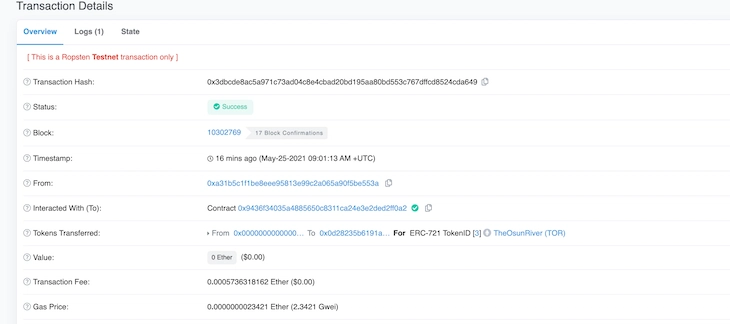 新铸造的 NFT Etherscan