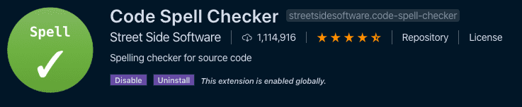 Visual Studio Code 商店中的代码拼写检查器
