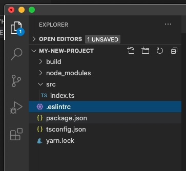 在 Visual Studio Code 的项目树中打开 .eslintrc 文件