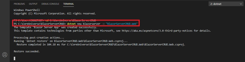 创建新的 Blazor 服务器项目