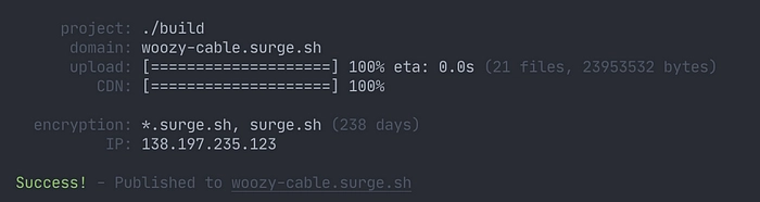 在 Surge.sh 上部署成功!