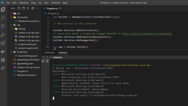 dotnet run 命令的输出