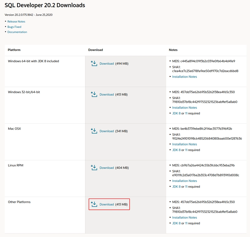 Oracle SQL Developer 下载页面