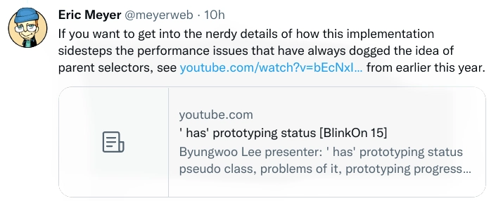 Eric Meyer 在 Twitter 上分享了如何避免性能问题的细节
