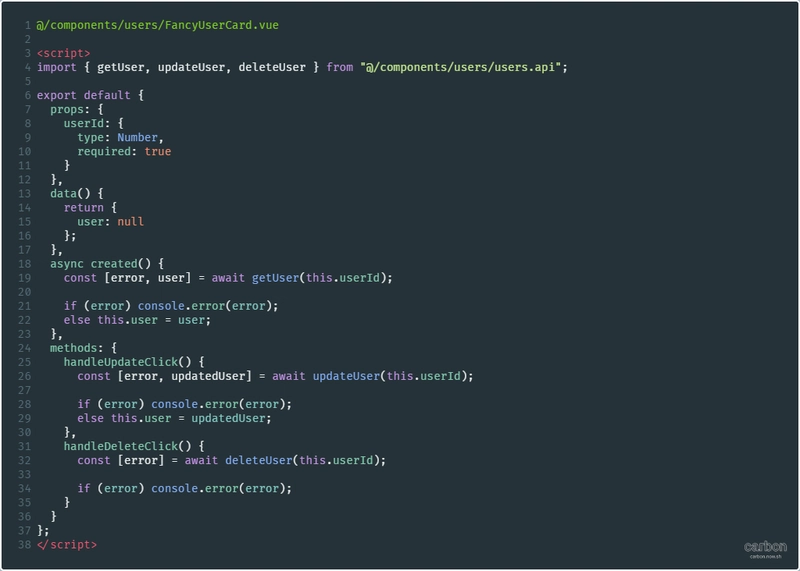 导入 API 方法的 FancyUserCard 组件