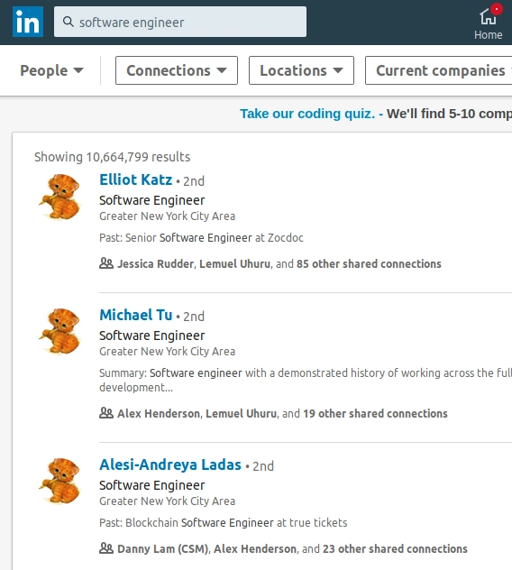 LinkedIn 的截图，头像图片变成了一群小猫