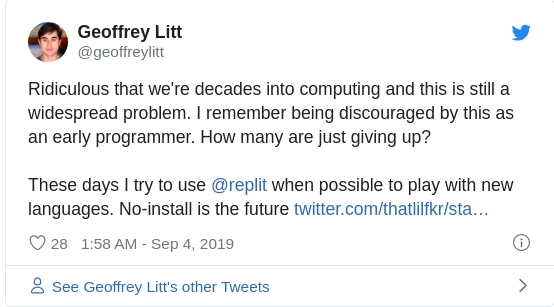Twitter repl.it 赞扬