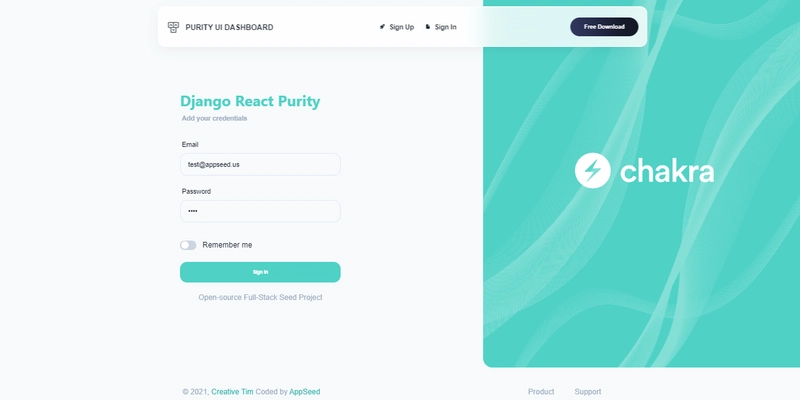 React Django Purity - 登录页面。