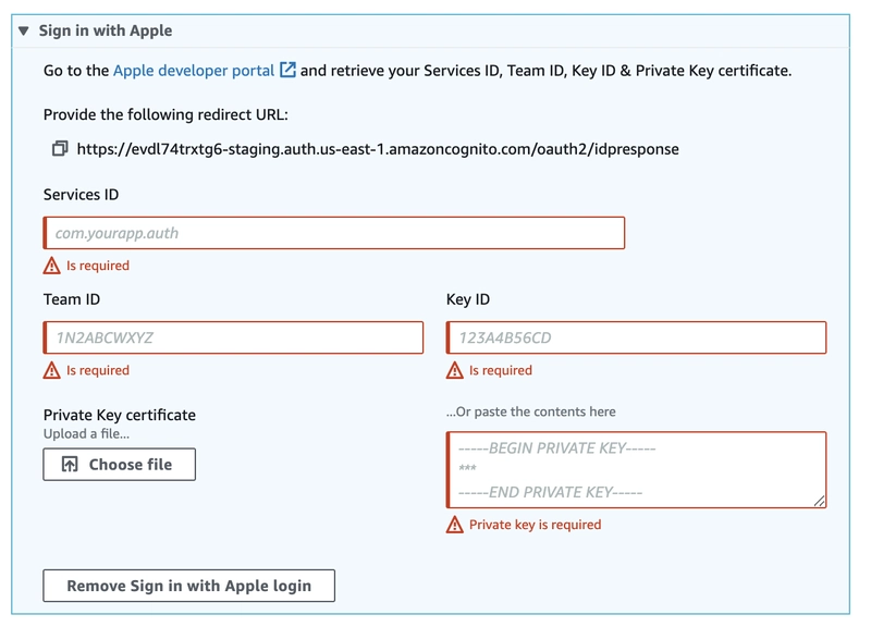 带有 Apple 登录功能的管理员 UI 界面
