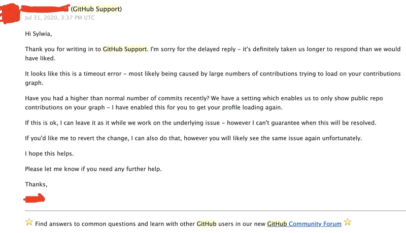 GitHub 支持邮件的截图