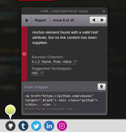 HTML_CodeSniffer 错误显示没有内容的链接
