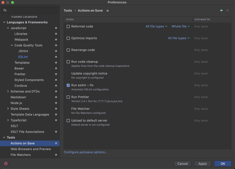 Webstorm 保存时修复文件