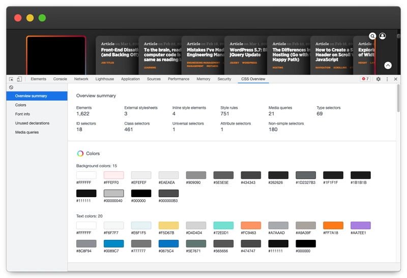 DevTools CSS概览截图。