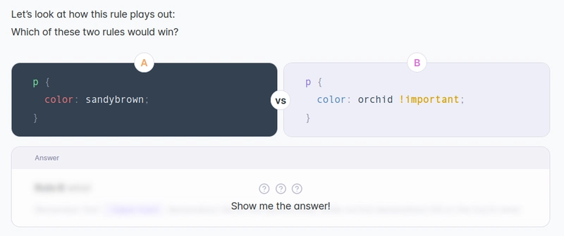 CSS Cascade 视觉文章中问答小部件的屏幕截图