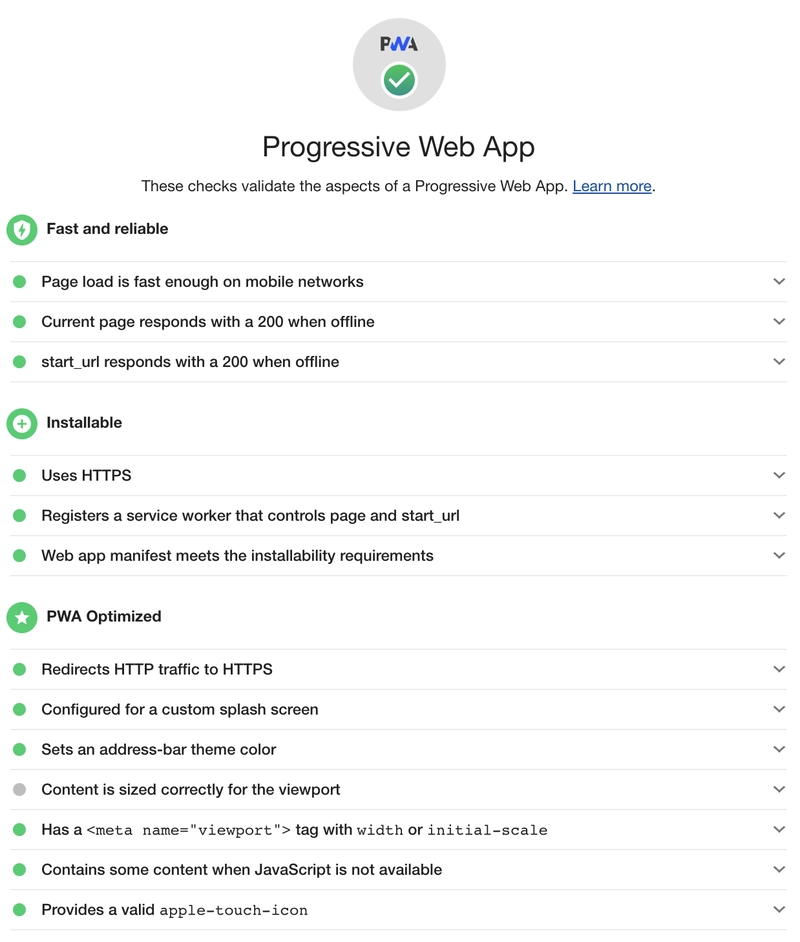 优化后的渐进式 Web 应用的 Lighthouse 分数。