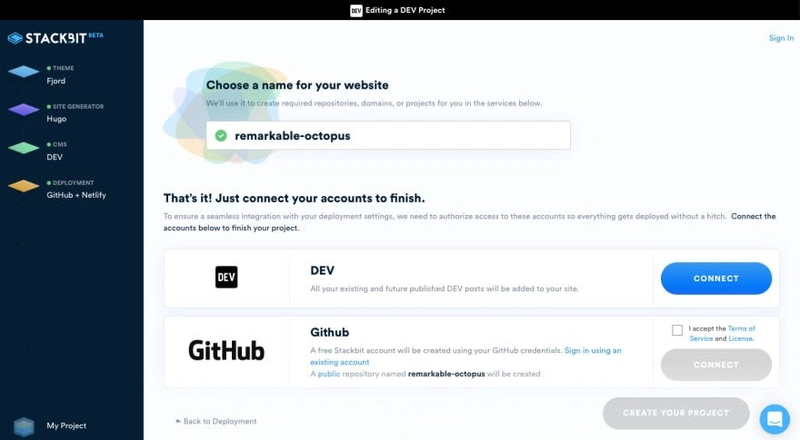 连接 DEV 和 Github