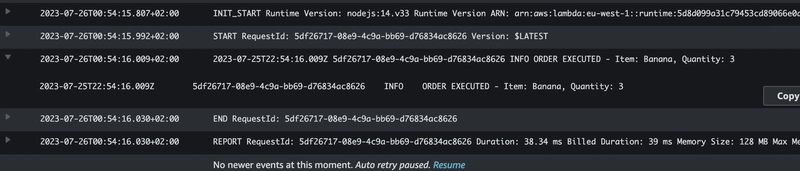 第一次通话的日志 CloudWatch