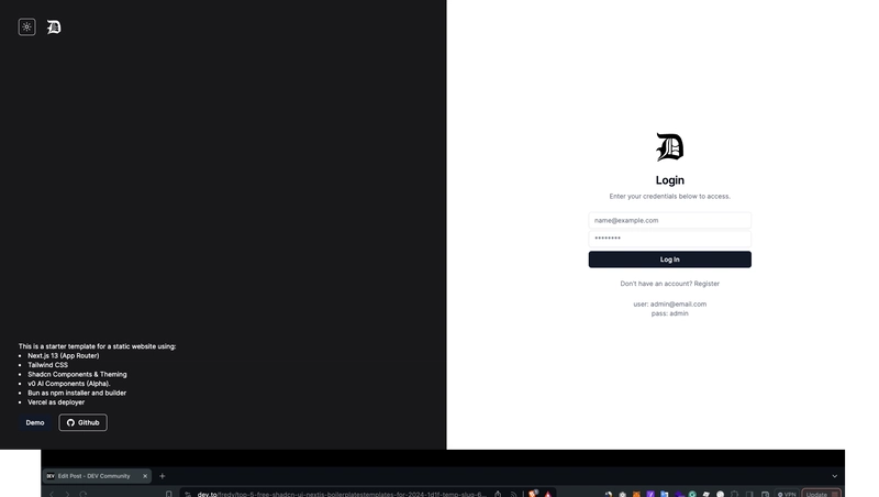 Shadcn UI NextJS v0 模板