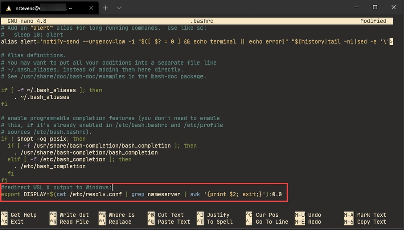 将 DISPLAY 环境变量添加到 .bashrc