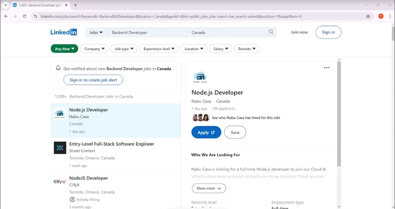 LinkedIn 招聘页面