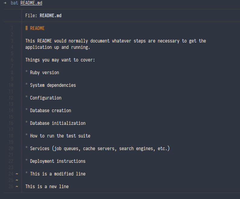 使用 bat 的 Git gutter