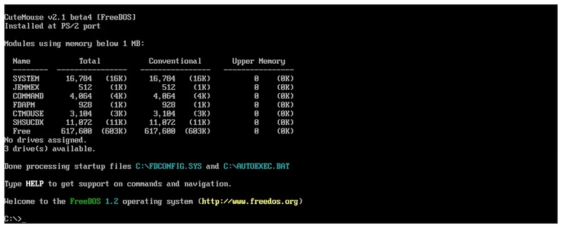 在浏览器中运行的 FreeDOS 使用类似 DOS 的字体