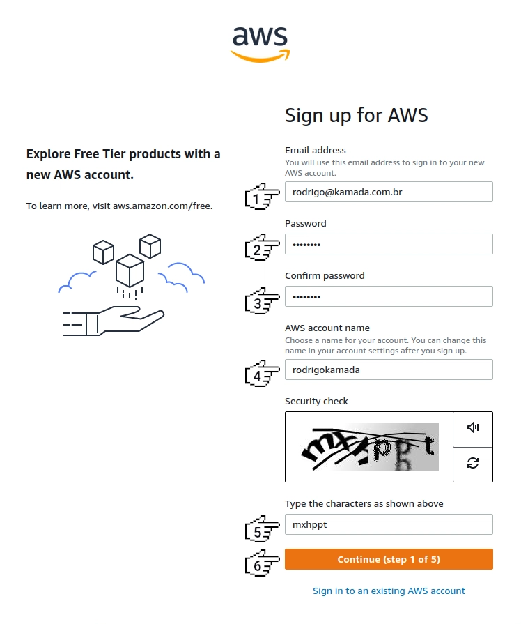 Amazon Cognito - 注册 AWS(第 1 步,共 5 步)
