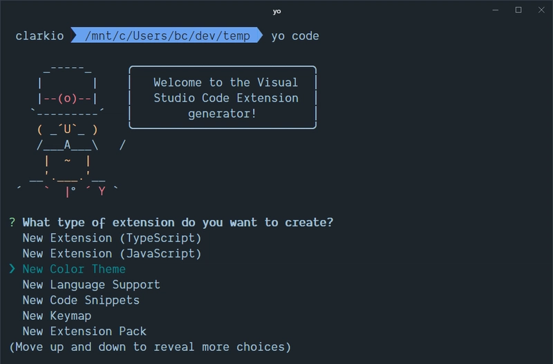 VS Code Yeoman Generator - 在终端/命令提示符中运行代码的结果