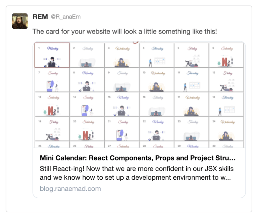 Twitter 摘要大卡片预览 https://blog.ranaemad.com/mini-calendar-react-components-props-and-project-structure-ckbtbax000000tas18gam6ufh