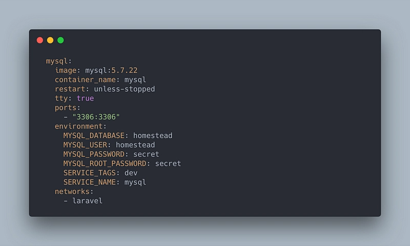 docker-compose.yml 添加 mysql 服务的屏幕截图