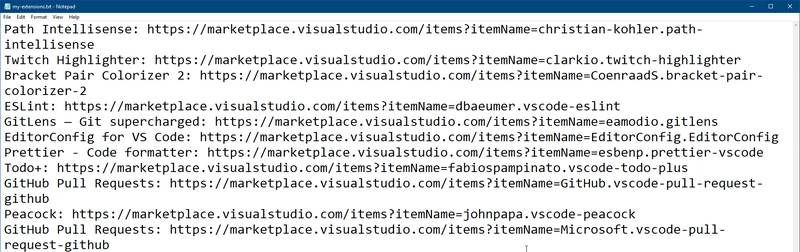 VS Code Extension Lister 扩展生成的文件内容