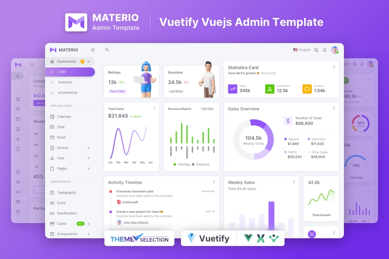 Materio Vuetify Vuejs 管理模板
