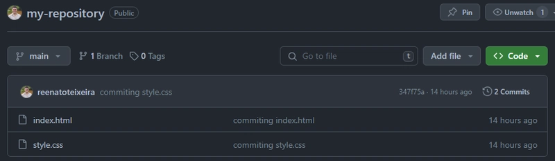 收到后在 GitHub 上的远程仓库的截图