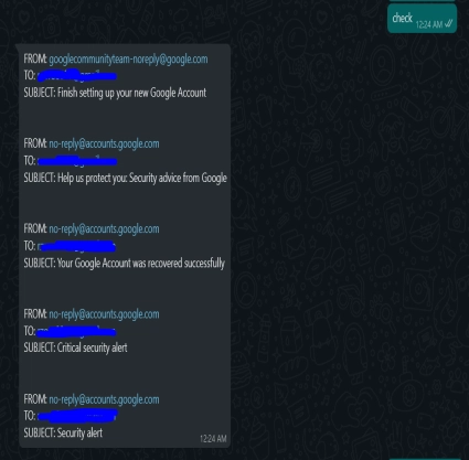 WhatsApp 上的电子邮件提醒