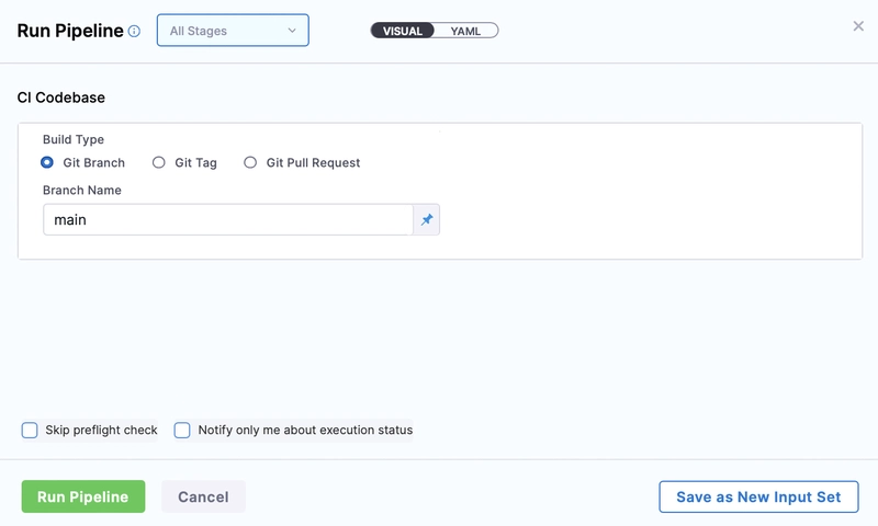 保存并运行管道