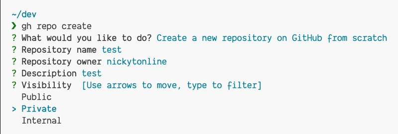 GitHub CLI 运行中已选择隐私设置以显示可见性