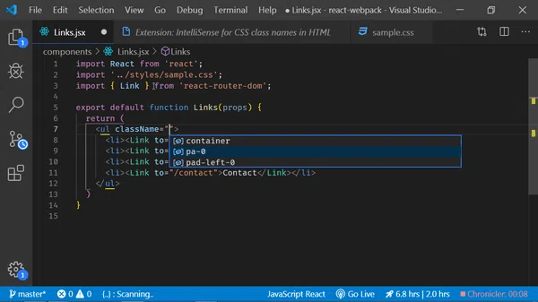 HTML 预览中的 CSS 类名 IntelliSense