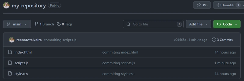 收到新更新后 GitHub 上远程存储库的屏幕截图。