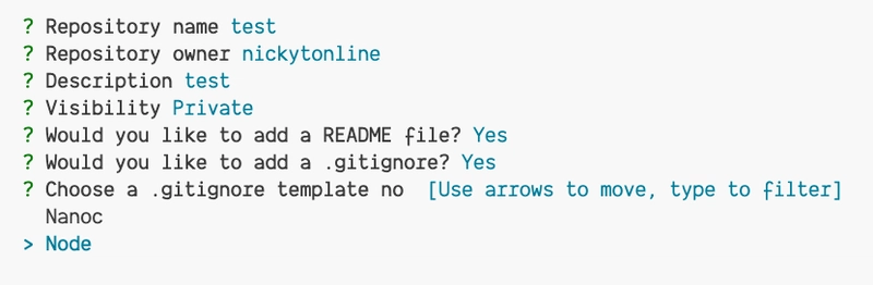 已选择 Node 作为 .gitignore 模板的语言