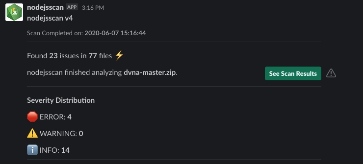 nodejsscan slack 警报
