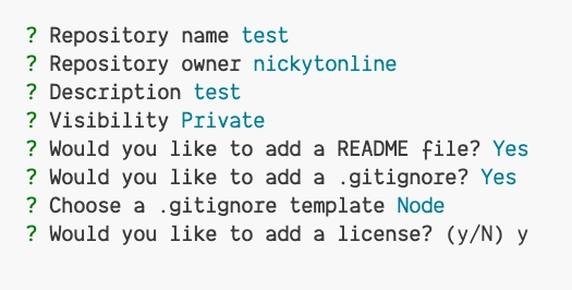 GitHub CLI 提示创建许可证