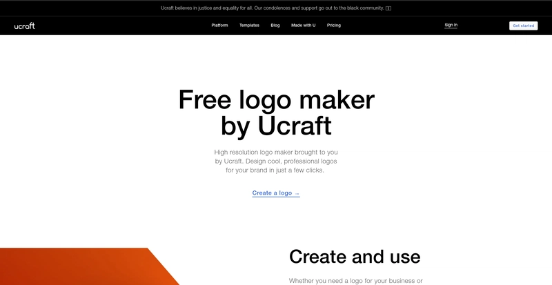 Ucraft 徽标制作器登陆页面