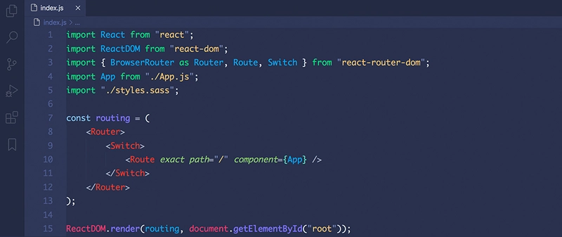 使用 Code Blue 主题的 React 代码片段