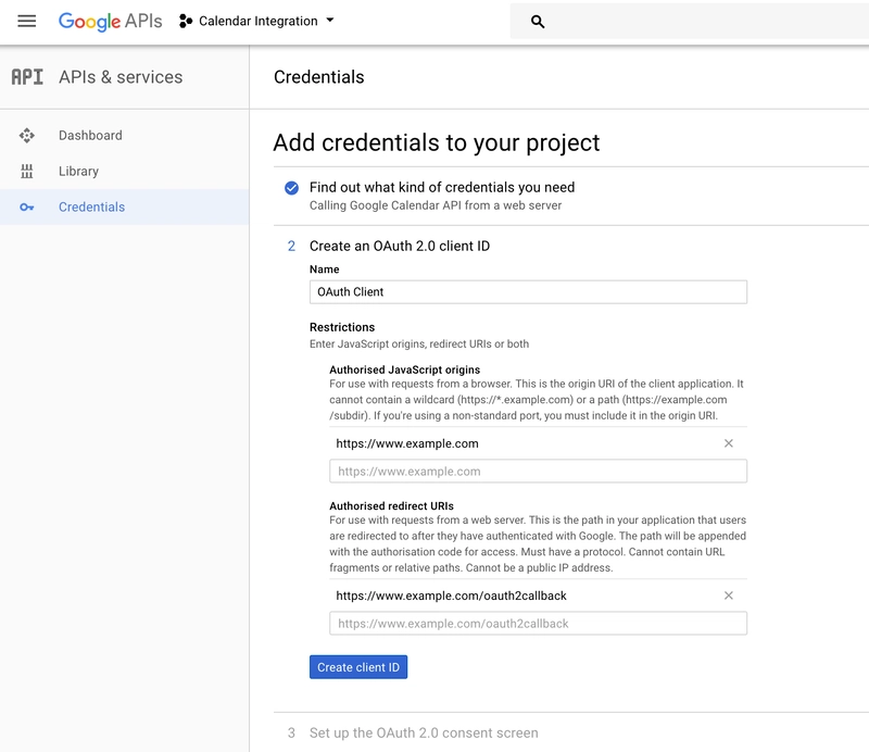 Google 凭据向导第二步 替代文字